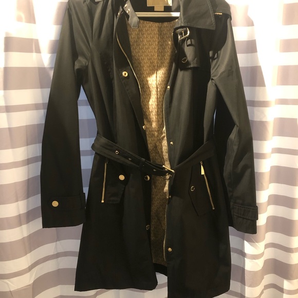 Michael Michael Kors Black Trench Coat with Gold Hardware - Picture 2 of 6